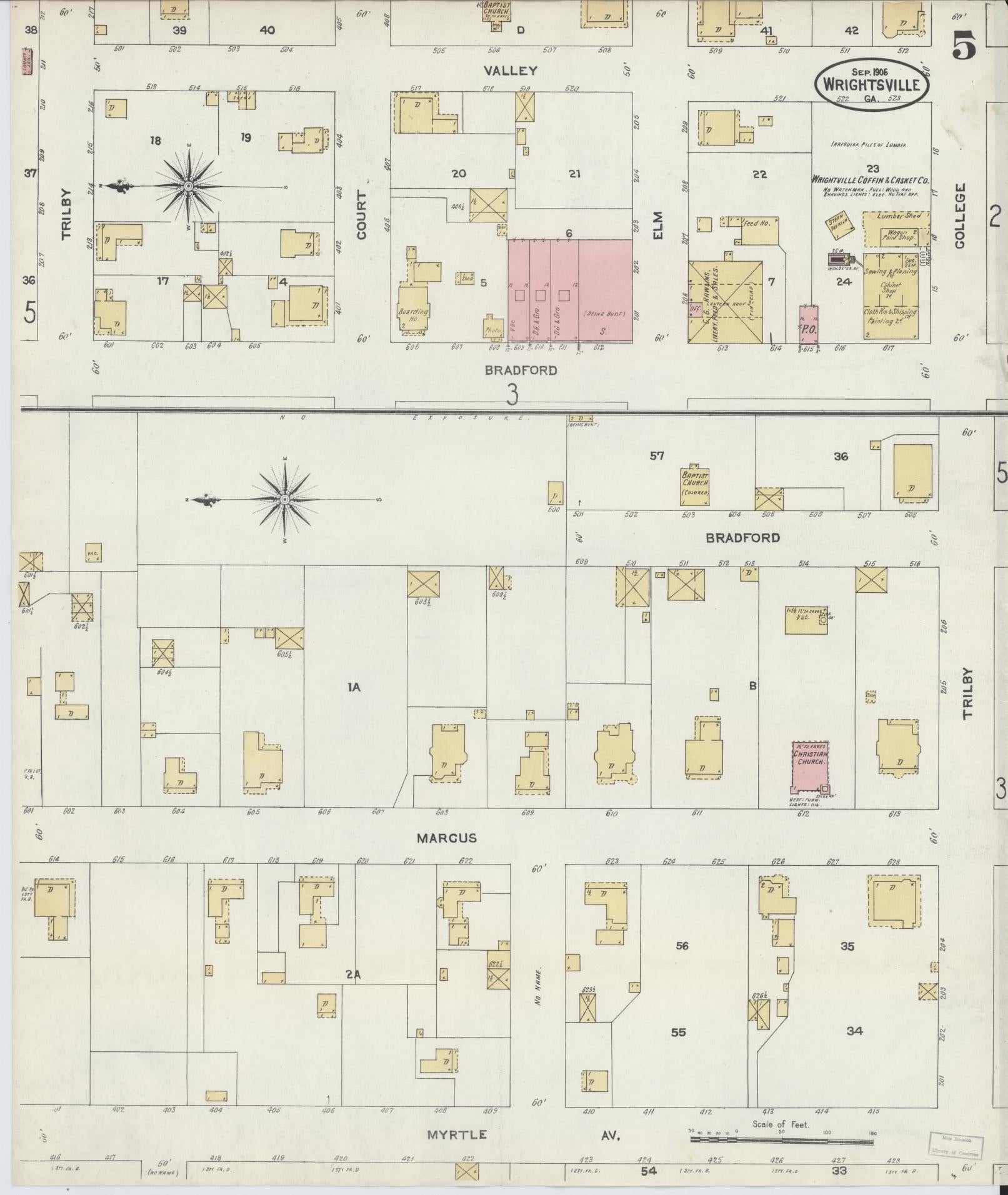 Sanborn Fire Insurance Map from Wrightsville, Johnson County, Georgia (1906), Sheet #0005 - Complete Map Set gallery image, historic Sanborn map, vintage wall art, Georgia Georgia