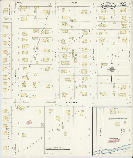 Sanborn Fire Insurance Map from Jacksonville, Morgan County, Illinois (1914), Sheet #0025 - Historic Sanborn Fire Insurance Map Print, vintage old map wall art, antique decor, genealogy gift, Illinois Illinois map