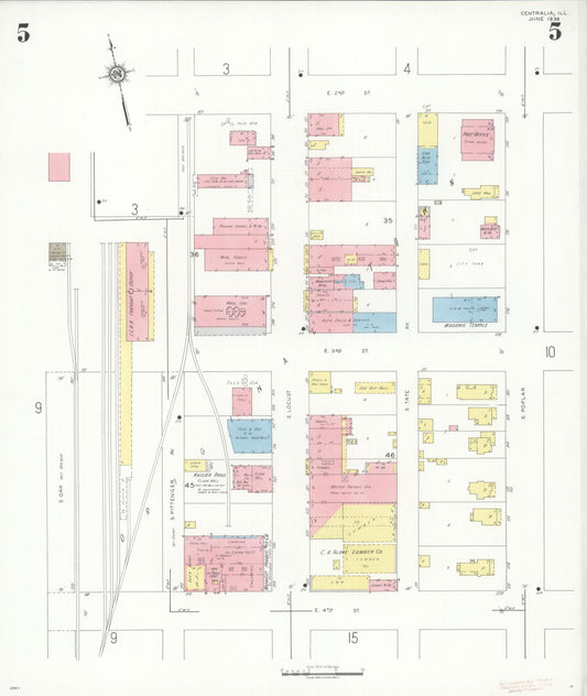 Sanborn Fire Insurance Map from Centralia, Marion, Clinton, Jefferson, and Washington Counties, Illinois (1938), Sheet #0005 - Historic Sanborn Fire Insurance Map Print, vintage old map wall art, antique decor, genealogy gift, Illinois Illinois map
