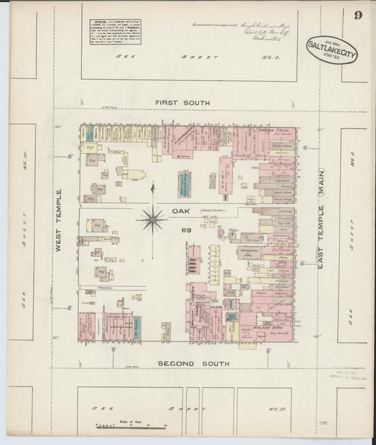 Sanborn Fire Insurance Map from Salt Lake City, Salt Lake County, Utah (1884), Sheet #0009 - Historic Sanborn Fire Insurance Map Print, vintage old map wall art, antique decor, genealogy gift, Utah Utah map