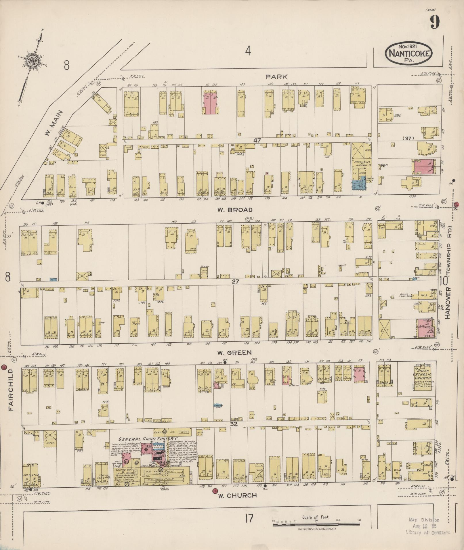 Sanborn Fire Insurance Map from Nanticoke, Luzerne County, Pennsylvania (1920), Sheet #0009 - Historic Sanborn Fire Insurance Map Print, vintage old map wall art, antique decor, genealogy gift, Pennsylvania Pennsylvania map