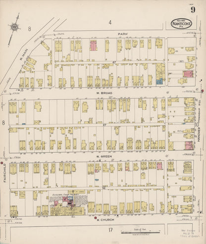 Sanborn Fire Insurance Map from Nanticoke, Luzerne County, Pennsylvania (1920), Sheet #0009 - Historic Sanborn Fire Insurance Map Print, vintage old map wall art, antique decor, genealogy gift, Pennsylvania Pennsylvania map