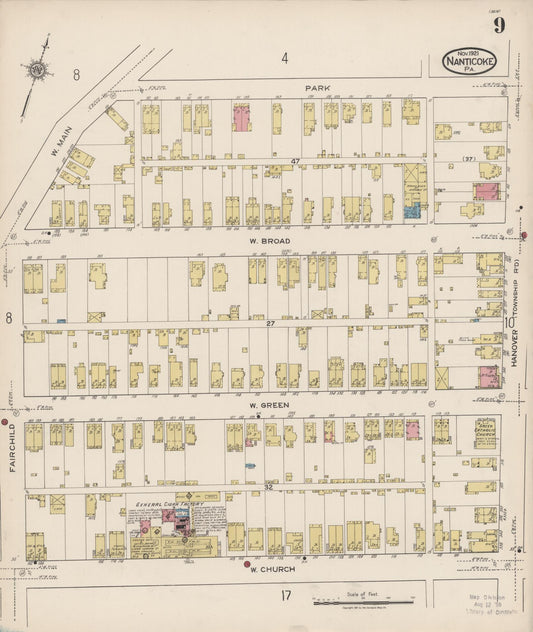 Sanborn Fire Insurance Map from Nanticoke, Luzerne County, Pennsylvania (1920), Sheet #0009 - Historic Sanborn Fire Insurance Map Print, vintage old map wall art, antique decor, genealogy gift, Pennsylvania Pennsylvania map