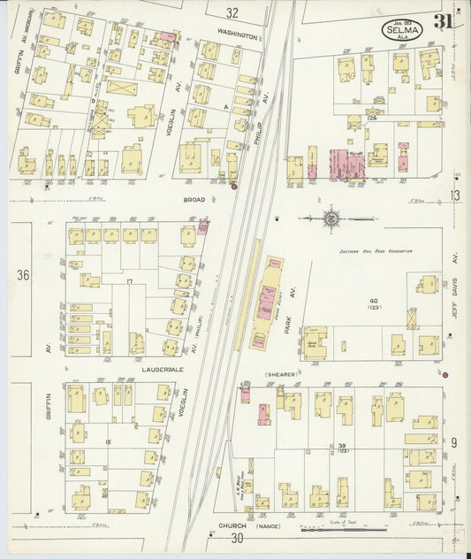 Sanborn Fire Insurance Map from Selma, Dallas County, Alabama (1913), Sheet #0031 - Historic Sanborn Fire Insurance Map Print, vintage old map wall art, antique decor, genealogy gift, Alabama Alabama map