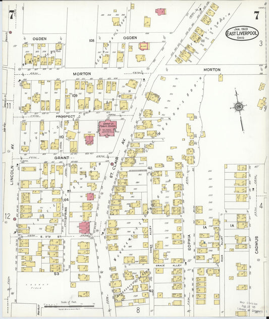 Sanborn Fire Insurance Map from East Liverpool, Columbiana County, Ohio (1923), Sheet #0007 - Historic Sanborn Fire Insurance Map Print, vintage old map wall art, antique decor, genealogy gift, Ohio Ohio map