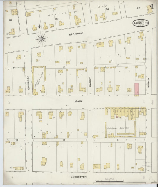 Sanborn Fire Insurance Map from Ardmore, Carter County, Oklahoma (1894), Sheet #0004 - Historic Sanborn Fire Insurance Map Print, vintage old map wall art, antique decor, genealogy gift, Oklahoma Oklahoma map