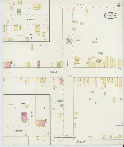 Sanborn Fire Insurance Map from Camden, Kershaw County, South Carolina (1894), Sheet #0004 - Complete Map Set gallery image, historic Sanborn map, vintage wall art, South Carolina South Carolina