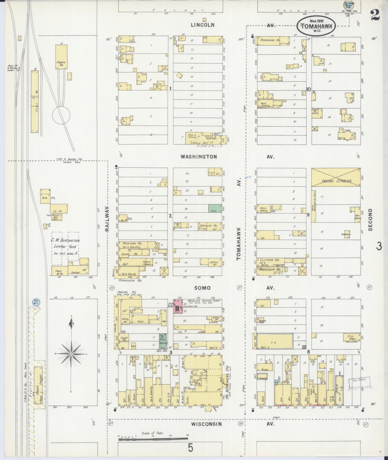 Sanborn Fire Insurance Map from Tomahawk, Lincoln County, Wisconsin (1898), Sheet #0002 - Historic Sanborn Fire Insurance Map Print, vintage old map wall art, antique decor, genealogy gift, Wisconsin Wisconsin map