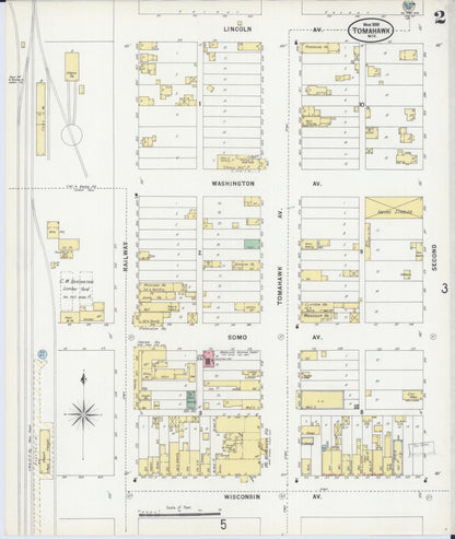 Sanborn Fire Insurance Map from Tomahawk, Lincoln County, Wisconsin (1898), Sheet #0002 - Historic Sanborn Fire Insurance Map Print, vintage old map wall art, antique decor, genealogy gift, Wisconsin Wisconsin map