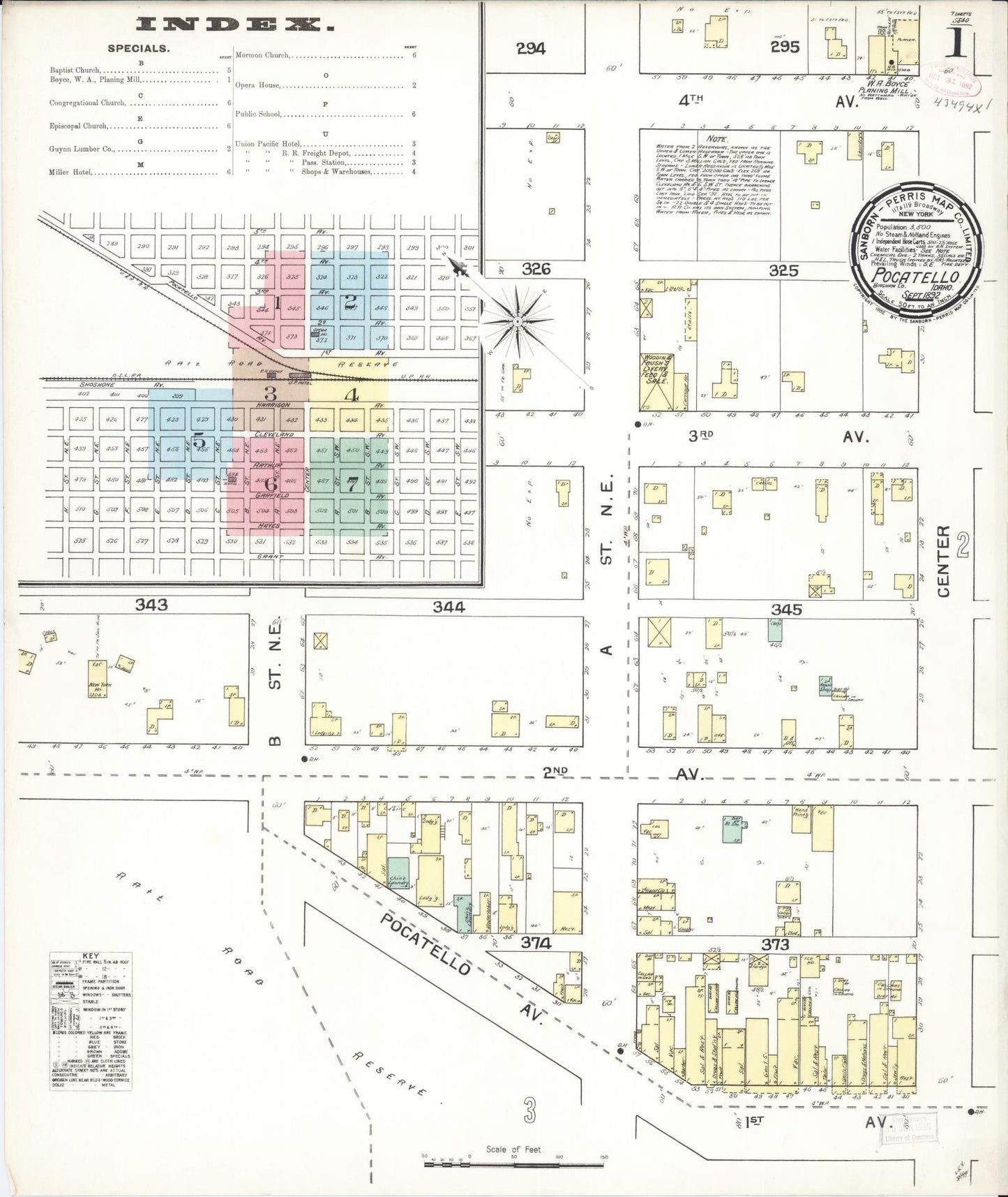 Sanborn Fire Insurance Map from Pocatello, Bannock County, Idaho (1892), Sheet #0001 - Complete Map Set gallery image, historic Sanborn map, vintage wall art, Idaho Idaho