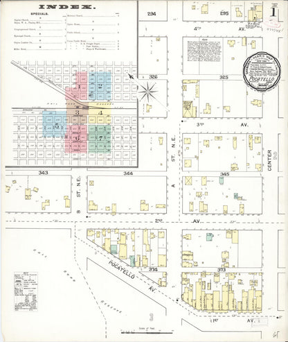 Sanborn Fire Insurance Map from Pocatello, Bannock County, Idaho (1892), Sheet #0001 - Complete Map Set gallery image, historic Sanborn map, vintage wall art, Idaho Idaho
