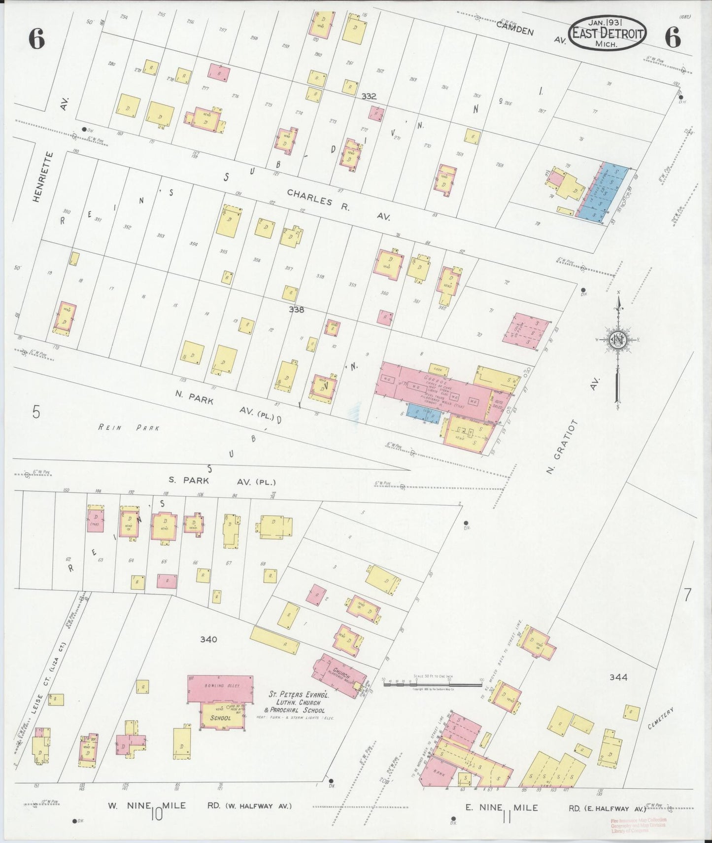 Sanborn Fire Insurance Map from East Detroit, Macomb County, Michigan (1931), Sheet #0006 - Complete Map Set gallery image, historic Sanborn map, vintage wall art, Michigan Michigan