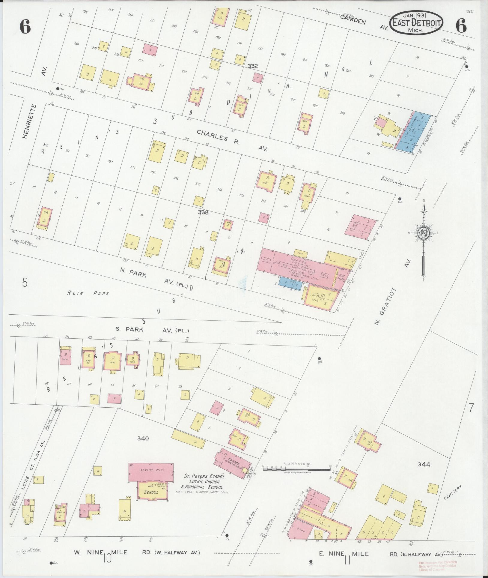 Sanborn Fire Insurance Map from East Detroit, Macomb County, Michigan (1931), Sheet #0006 - Complete Map Set gallery image, historic Sanborn map, vintage wall art, Michigan Michigan