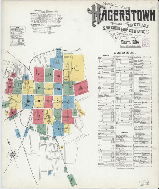 Sanborn Fire Insurance Map from Hagerstown, Washington County, Maryland (1904), Sheet #0001 - Historic Sanborn Fire Insurance Map Print, vintage old map wall art, antique decor, genealogy gift, Maryland Maryland map