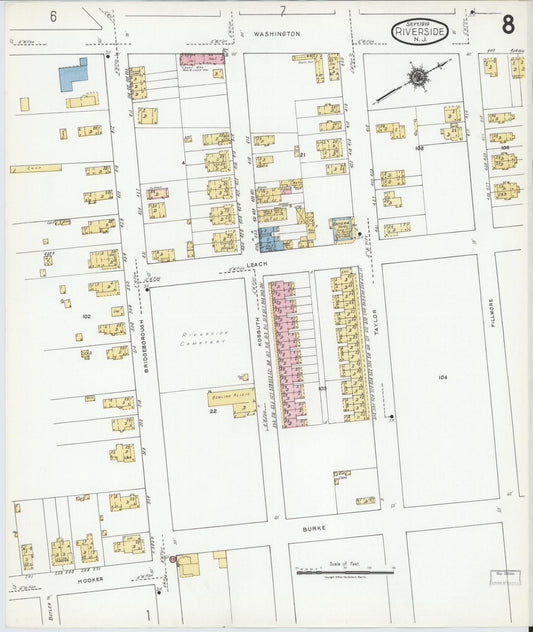 Sanborn Fire Insurance Map from Riverside, Burlington County, New Jersey (1919), Sheet #0008 - Historic Sanborn Fire Insurance Map Print, vintage old map wall art, antique decor, genealogy gift, New Jersey New Jersey map