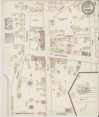 Sanborn Fire Insurance Map from Farmington, Franklin County, Maine (1885), Sheet #0001 - Complete Map Set gallery image, historic Sanborn map, vintage wall art, Maine Maine