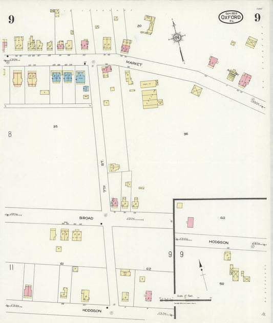 Sanborn Fire Insurance Map from Oxford, Chester County, Pennsylvania (1924), Sheet #0009 - Historic Sanborn Fire Insurance Map Print, vintage old map wall art, antique decor, genealogy gift, Pennsylvania Pennsylvania map