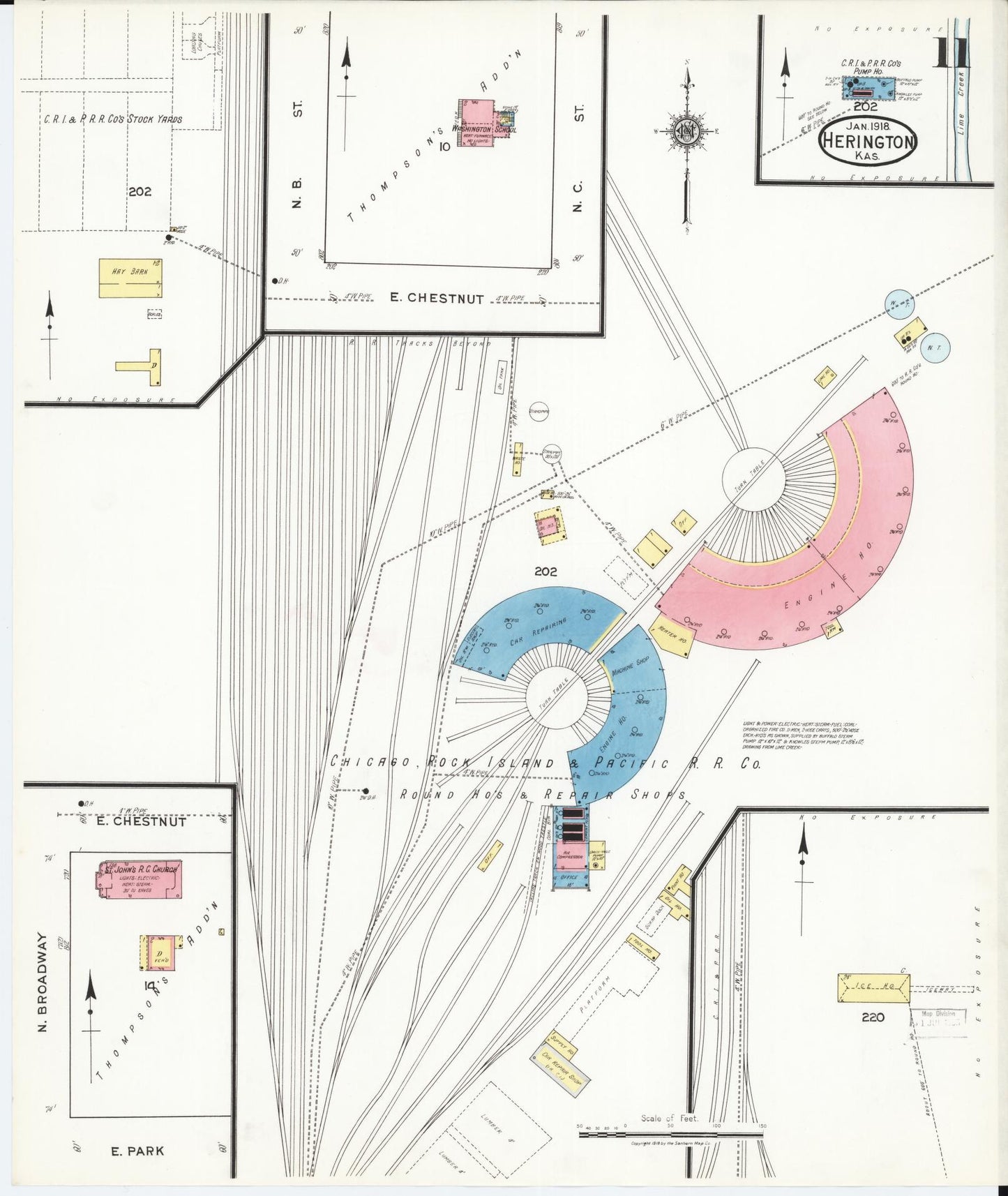 Sanborn Fire Insurance Map from Herington, Dickinson County, Kansas (1918), Sheet #0011 - Complete Map Set gallery image, historic Sanborn map, vintage wall art, Kansas Kansas