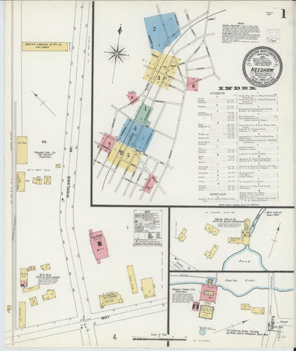Sanborn Fire Insurance Map from Needham, Norfolk County, Massachusetts (1906), Sheet #0001 - Complete Map Set gallery image, historic Sanborn map, vintage wall art, Massachusetts Massachusetts