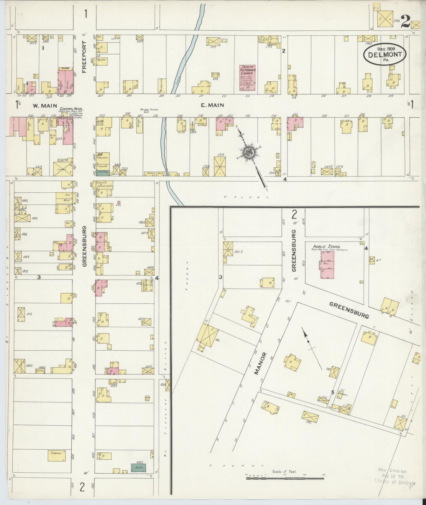 Sanborn Fire Insurance Map from Delmont, Westmoreland County, Pennsylvania (1909), Sheet #0002 - Historic Sanborn Fire Insurance Map Print, vintage old map wall art, antique decor, genealogy gift, Pennsylvania Pennsylvania map