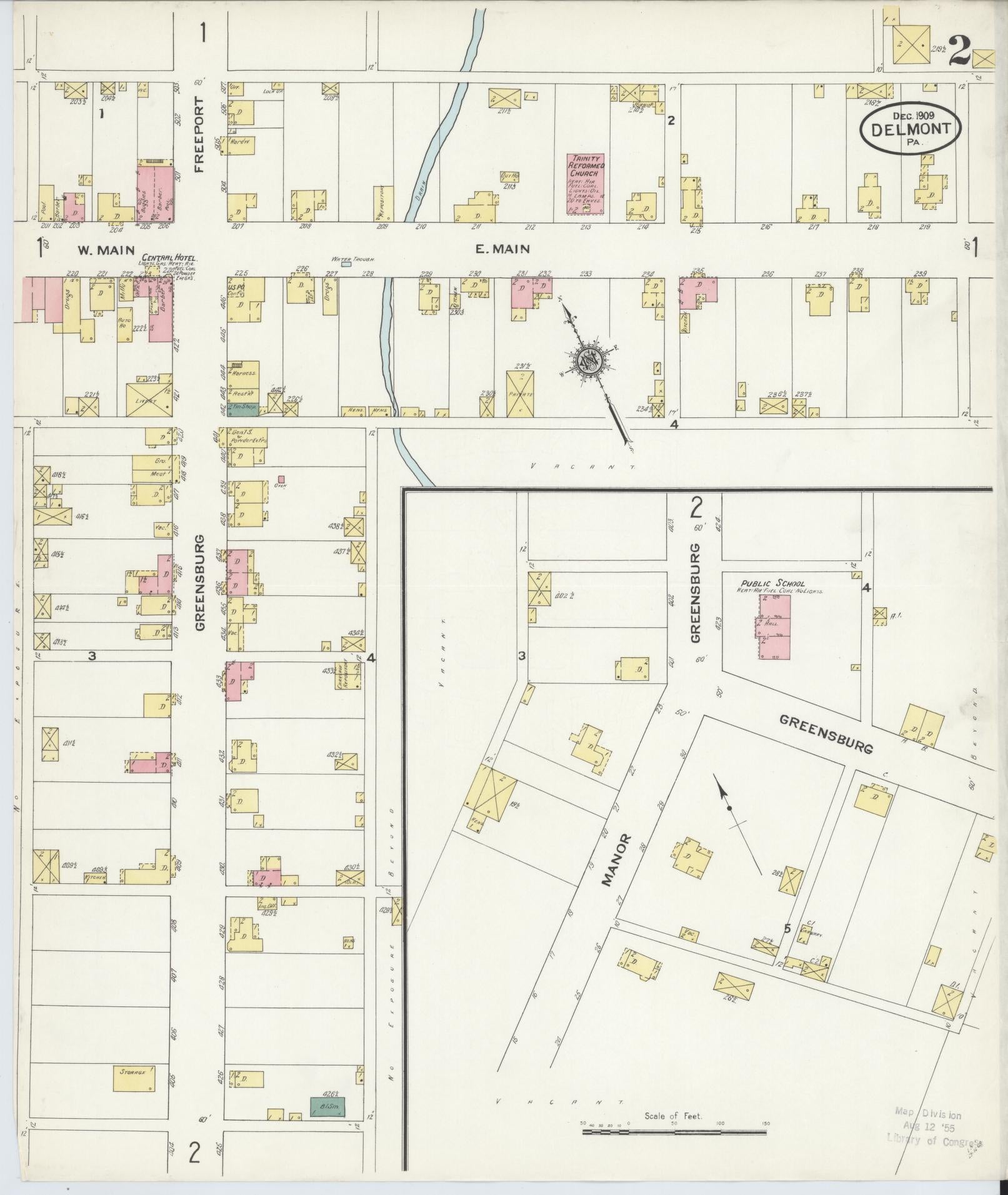 Sanborn Fire Insurance Map from Delmont, Westmoreland County, Pennsylvania (1909), Sheet #0002 - Historic Sanborn Fire Insurance Map Print, vintage old map wall art, antique decor, genealogy gift, Pennsylvania Pennsylvania map