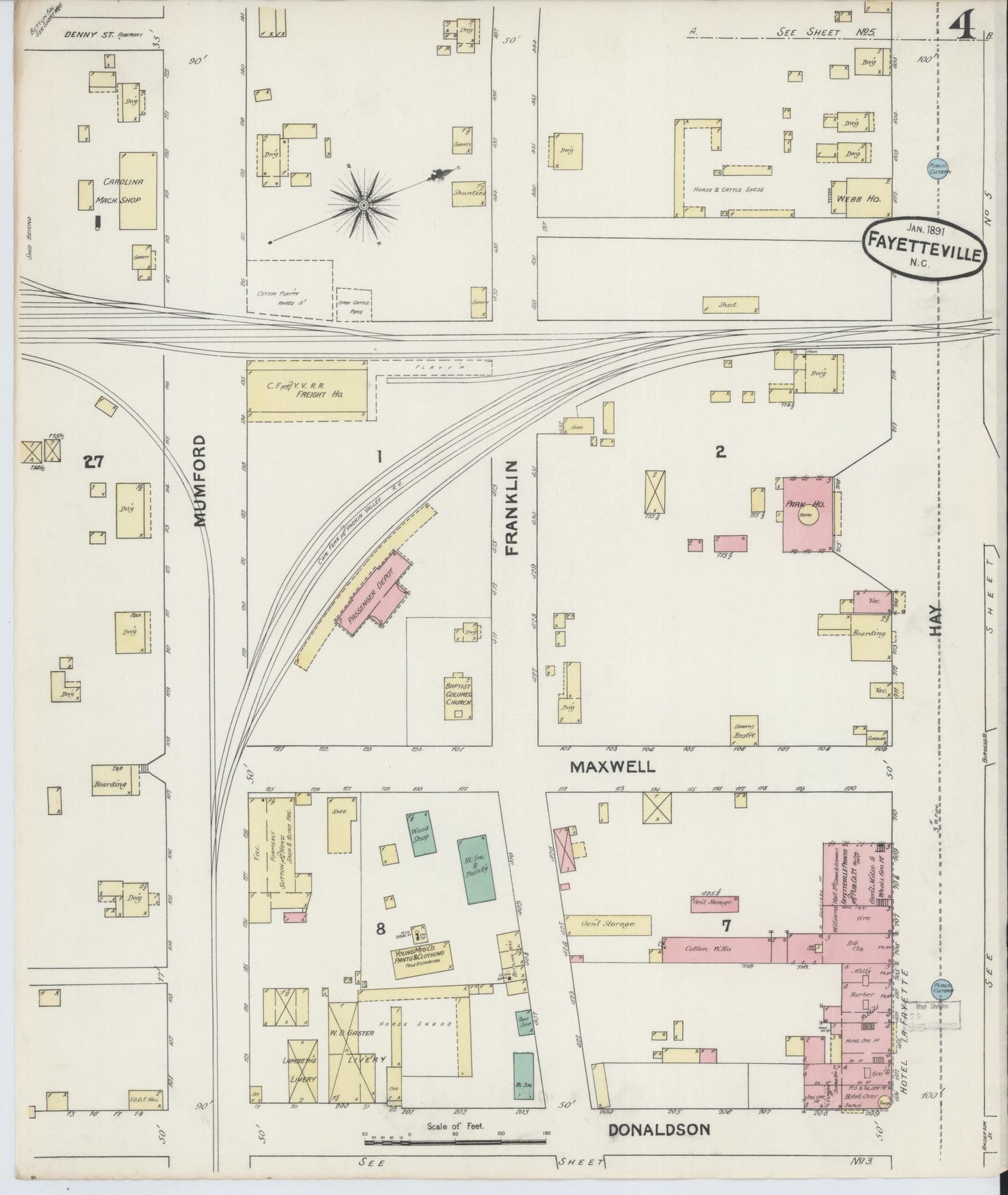 Sanborn Fire Insurance Map from Fayetteville, Cumberland County, North Carolina (1891), Sheet #0004 - Complete Map Set gallery image, historic Sanborn map, vintage wall art, North Carolina North Carolina