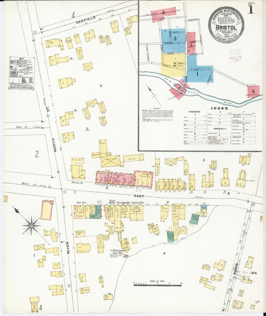 Sanborn Fire Insurance Map from Bristol, Addison County, Vermont (1906), Sheet #0001 - Complete Map Set gallery image, historic Sanborn map, vintage wall art, Vermont Vermont