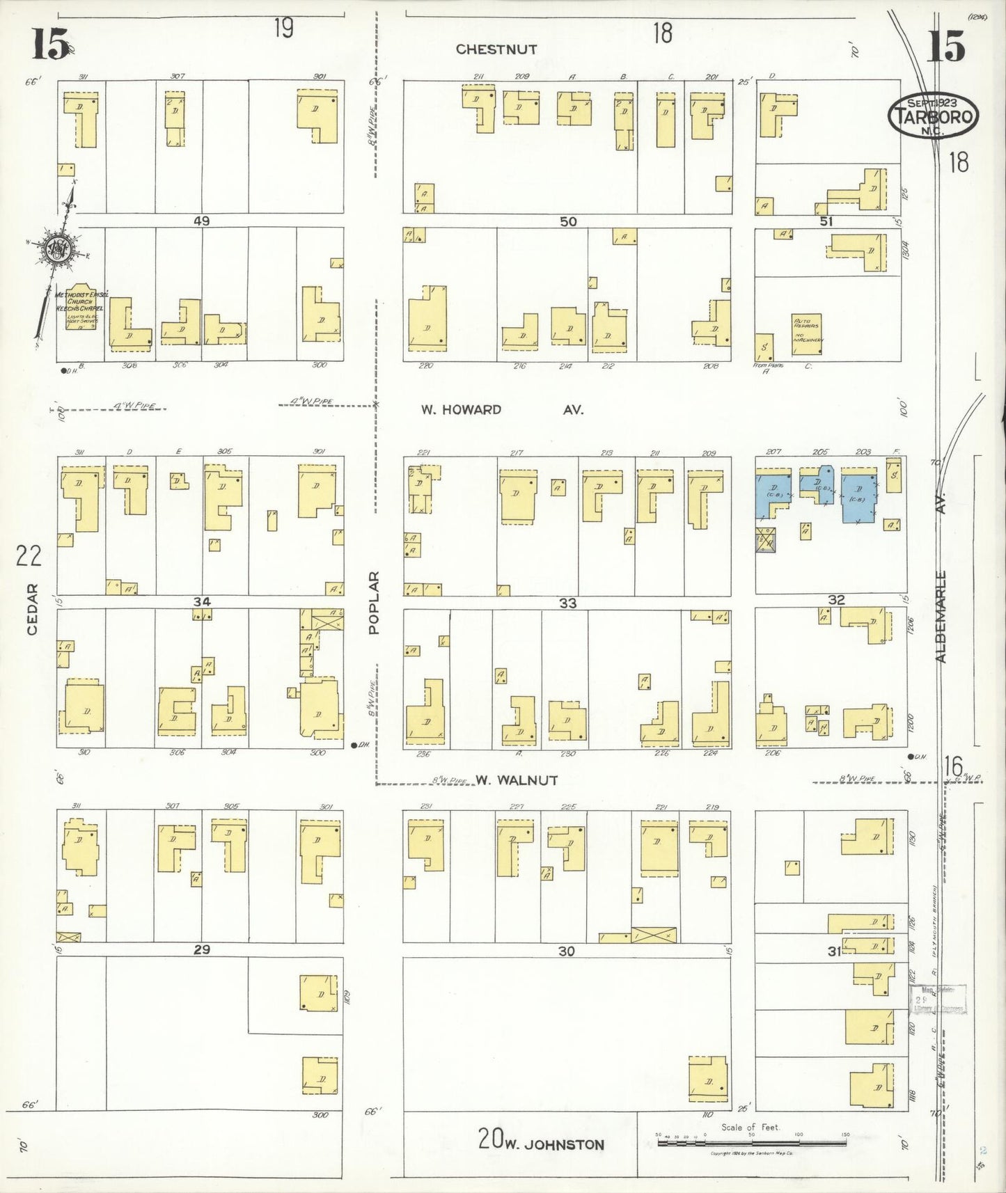 Sanborn Fire Insurance Map from Tarboro, Edgecombe County, North Carolina (1923), Sheet #0015 - Complete Map Set gallery image, historic Sanborn map, vintage wall art, North Carolina North Carolina