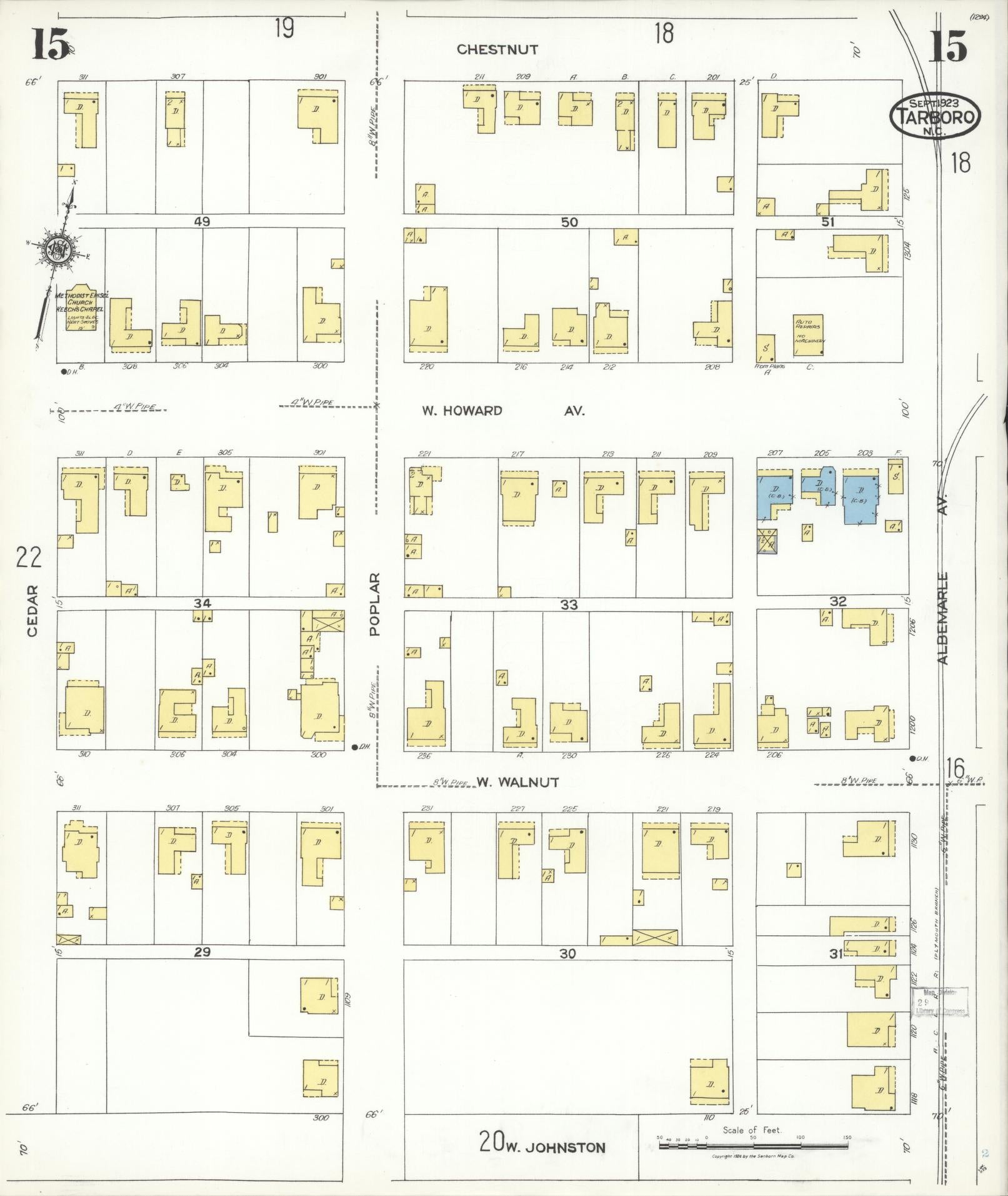 Sanborn Fire Insurance Map from Tarboro, Edgecombe County, North Carolina (1923), Sheet #0015 - Complete Map Set gallery image, historic Sanborn map, vintage wall art, North Carolina North Carolina