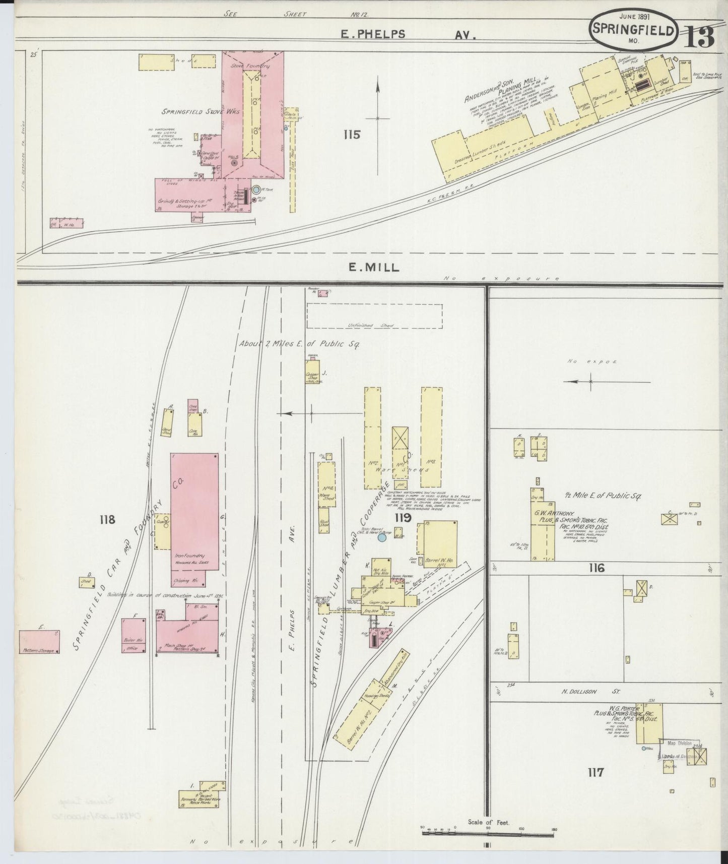Sanborn Fire Insurance Map from Springfield, Greene County, Missouri (1891), Sheet #0013 - Historic Sanborn Fire Insurance Map Print, vintage old map wall art, antique decor, genealogy gift, Missouri Missouri map
