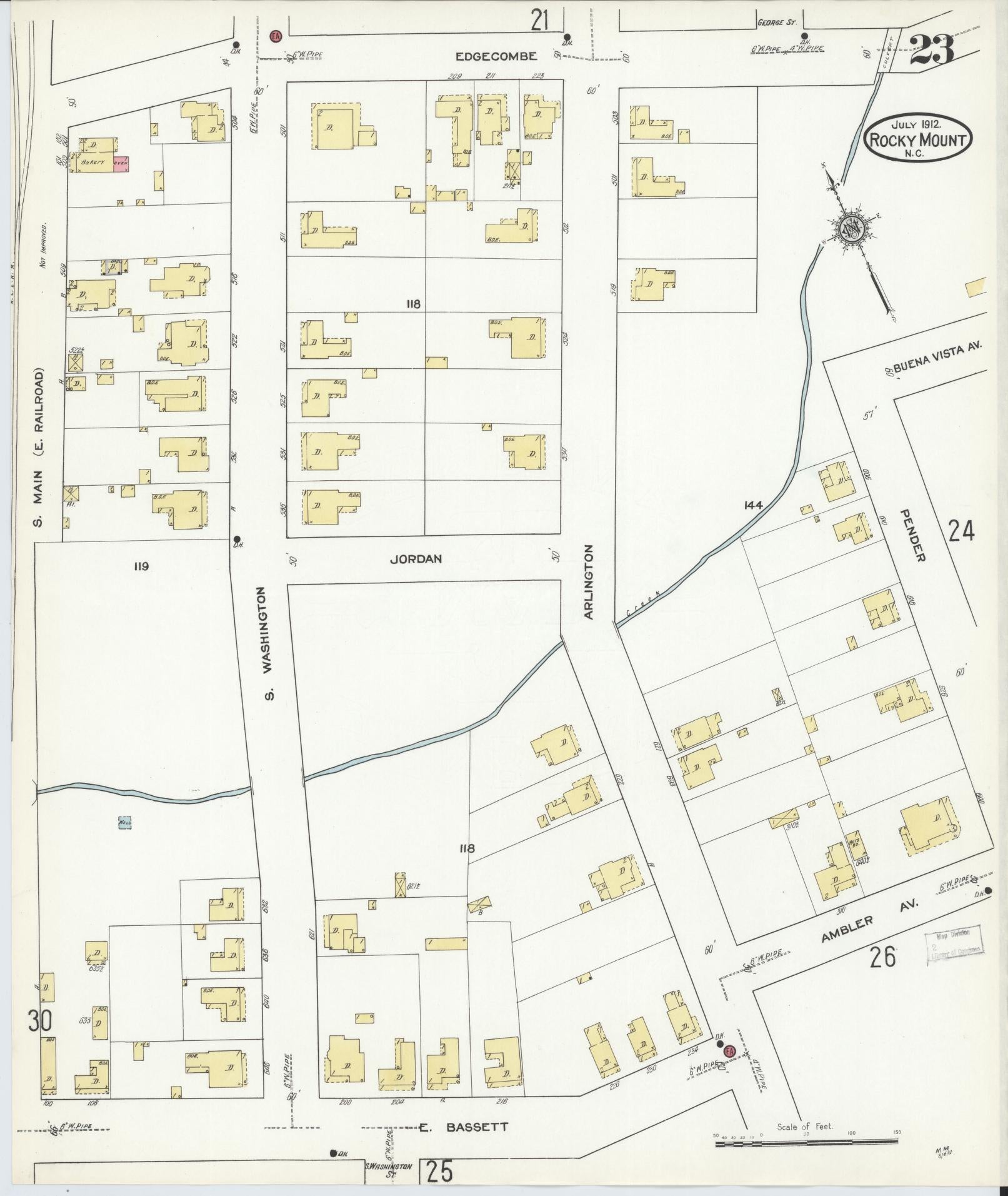 Sanborn Fire Insurance Map from Rocky Mount, Edgecombe And Nash Counties, North Carolina (1912), Sheet #0023 - Complete Map Set gallery image, historic Sanborn map, vintage wall art, North Carolina North Carolina