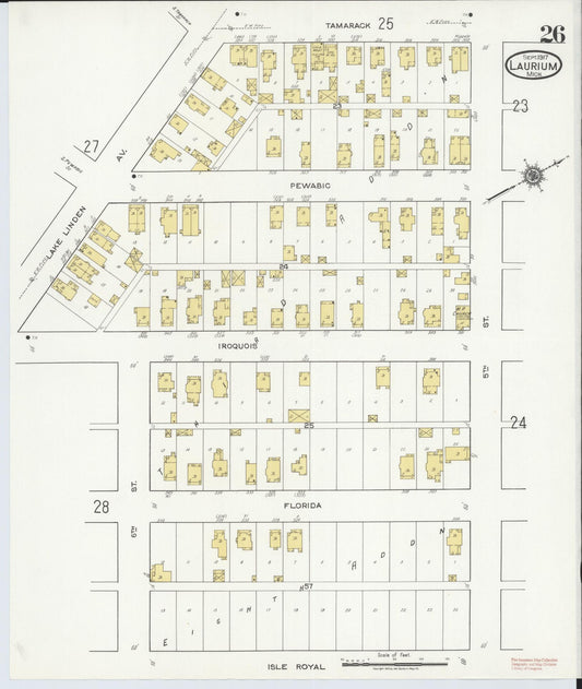 Sanborn Fire Insurance Map from Laurium, Houghton County, Michigan (1917), Sheet #0026 - Historic Sanborn Fire Insurance Map Print, vintage old map wall art, antique decor, genealogy gift, Michigan Michigan map