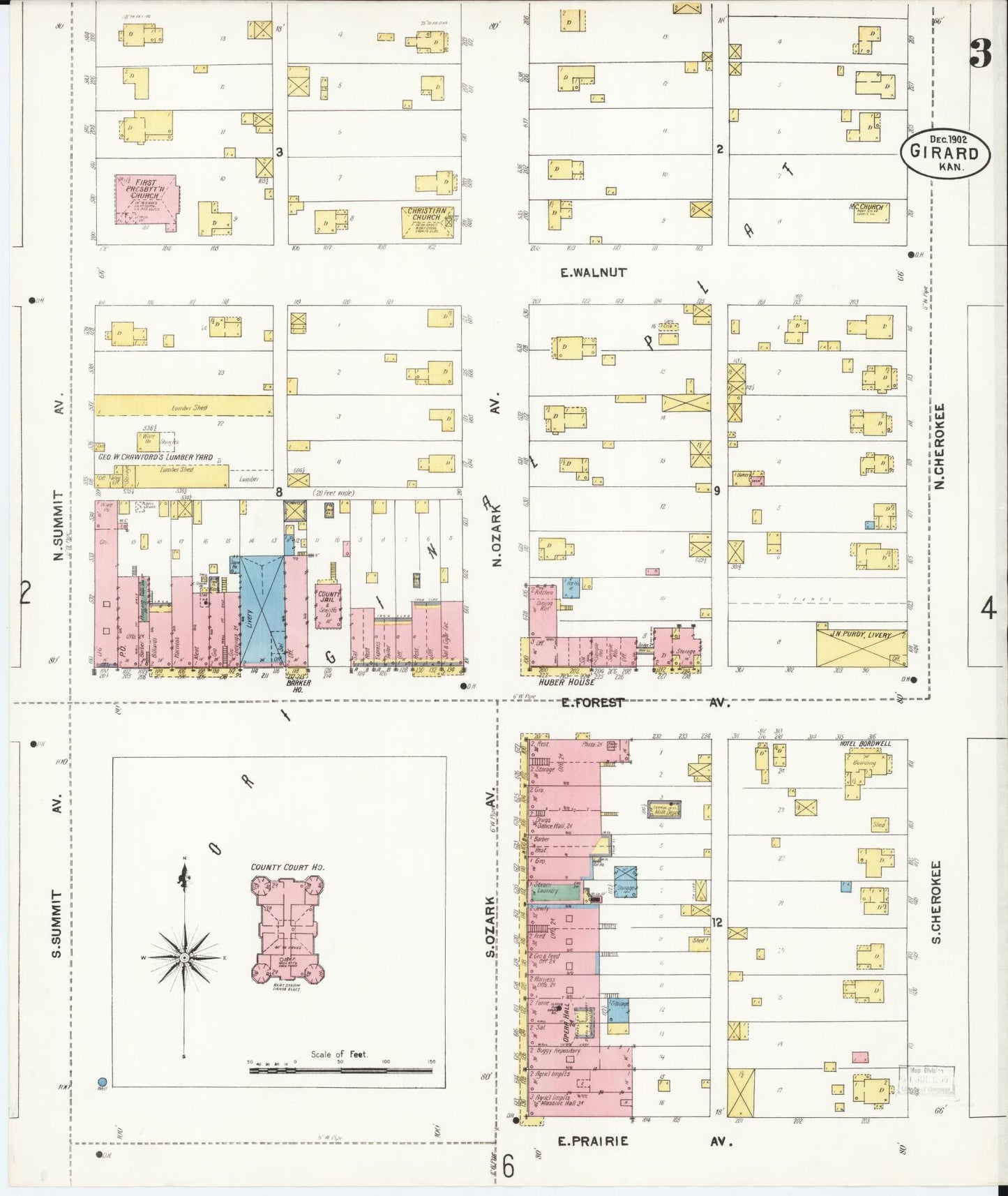 Sanborn Fire Insurance Map from Girard, Crawford County, Kansas (1902), Sheet #0003 - Complete Map Set gallery image, historic Sanborn map, vintage wall art, Kansas Kansas