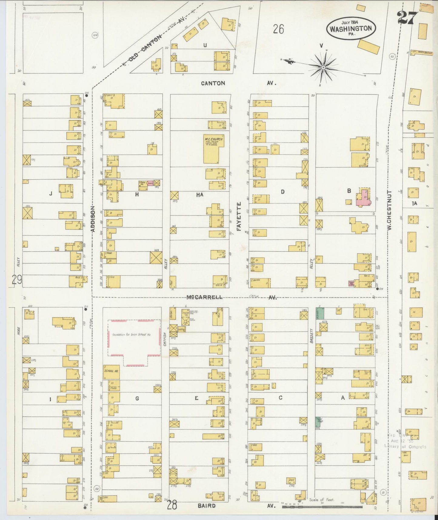 Sanborn Fire Insurance Map from Washington, Washington County, Pennsylvania (1904), Sheet #0027 - Historic Sanborn Fire Insurance Map Print, vintage old map wall art, antique decor, genealogy gift, Sanborn Fire Insurance Map from Washington Washington map