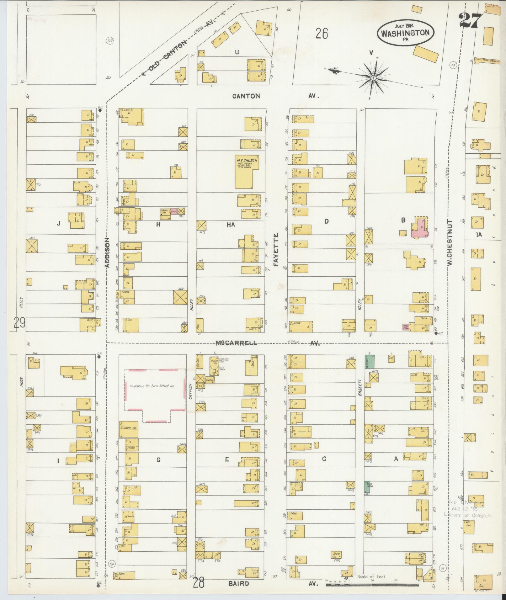 Sanborn Fire Insurance Map from Washington, Washington County, Pennsylvania (1904), Sheet #0027 - Historic Sanborn Fire Insurance Map Print, vintage old map wall art, antique decor, genealogy gift, Sanborn Fire Insurance Map from Washington Washington map