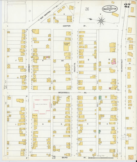 Sanborn Fire Insurance Map from Washington, Washington County, Pennsylvania (1904), Sheet #0027 - Historic Sanborn Fire Insurance Map Print, vintage old map wall art, antique decor, genealogy gift, Sanborn Fire Insurance Map from Washington Washington map