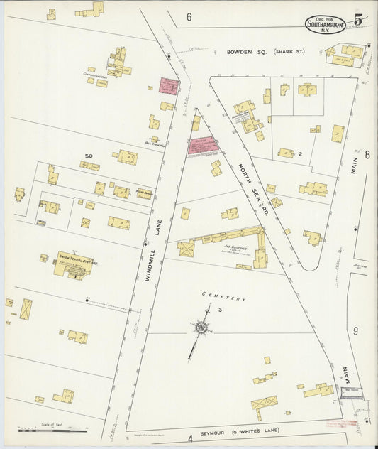 Sanborn Fire Insurance Map from Southampton, Suffolk County, New York (1916), Sheet #0005 - Historic Sanborn Fire Insurance Map Print, vintage old map wall art, antique decor, genealogy gift, New York New York map