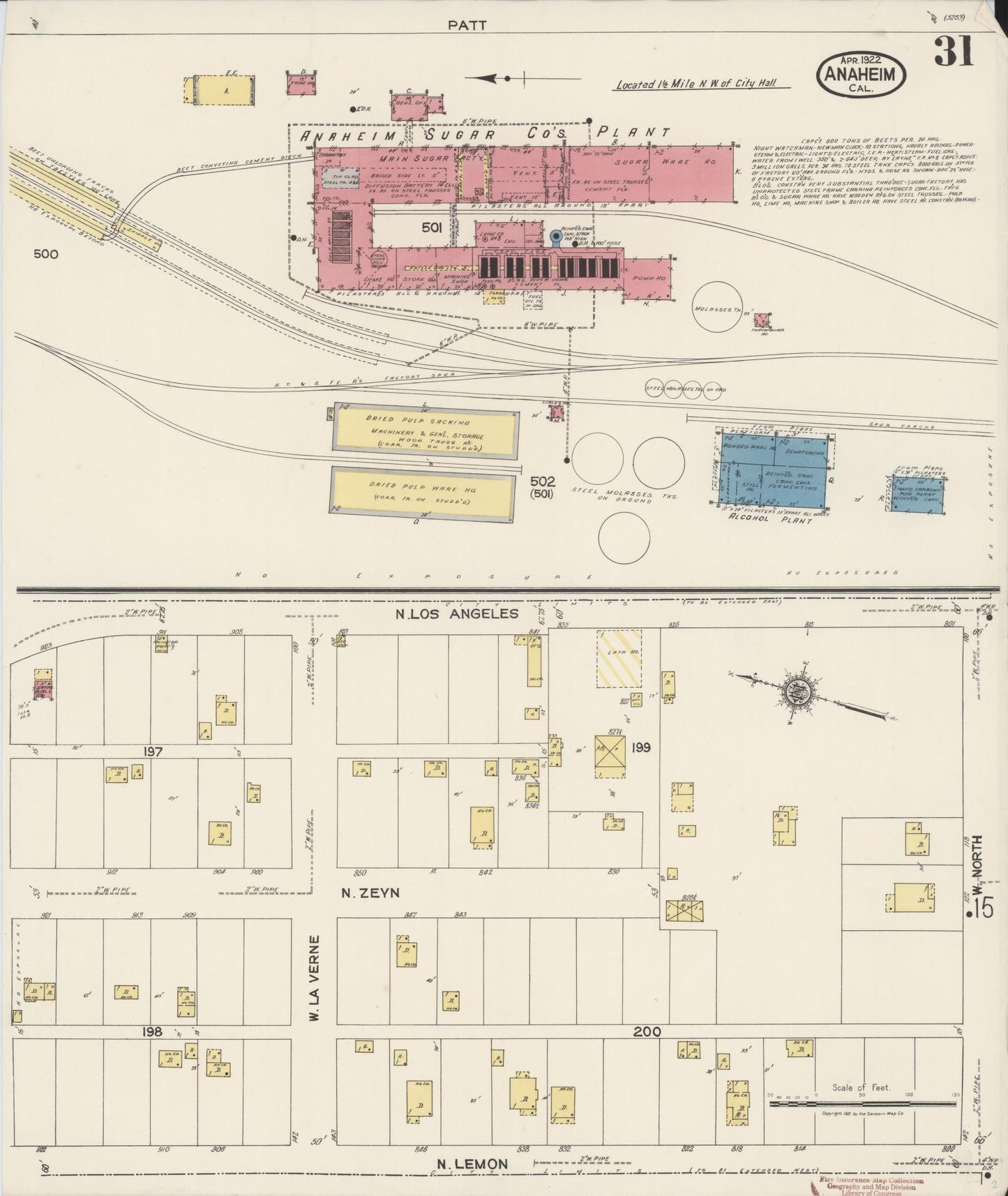 Sanborn Fire Insurance Map from Anaheim, Orange County, California (1922), Sheet #0031 - Historic Sanborn Fire Insurance Map Print, vintage old map wall art, antique decor, genealogy gift, California California map
