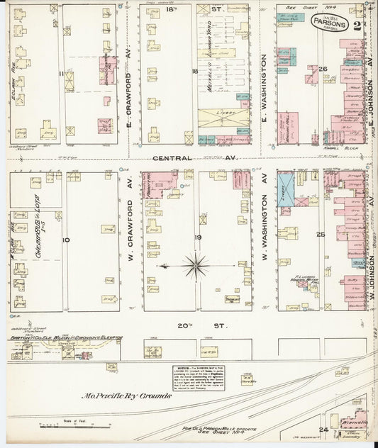 Sanborn Fire Insurance Map from Parsons, Labette County, Kansas (1884), Sheet #0002 - Historic Sanborn Fire Insurance Map Print, vintage old map wall art, antique decor, genealogy gift, Kansas Kansas map