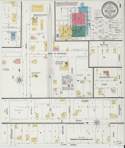 Sanborn Fire Insurance Map from Milford, Kosciusko County, Indiana (1905), Sheet #0001 - Historic Sanborn Fire Insurance Map Print, vintage old map wall art, antique decor, genealogy gift, Indiana Indiana map