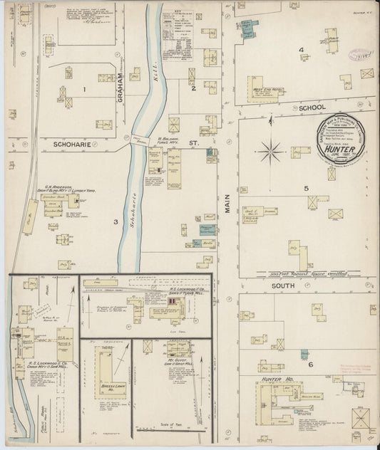 Sanborn Fire Insurance Map from Hunter, Greene County, New York (1887), Sheet #0001 - Historic Sanborn Fire Insurance Map Print, vintage old map wall art, antique decor, genealogy gift, New York New York map
