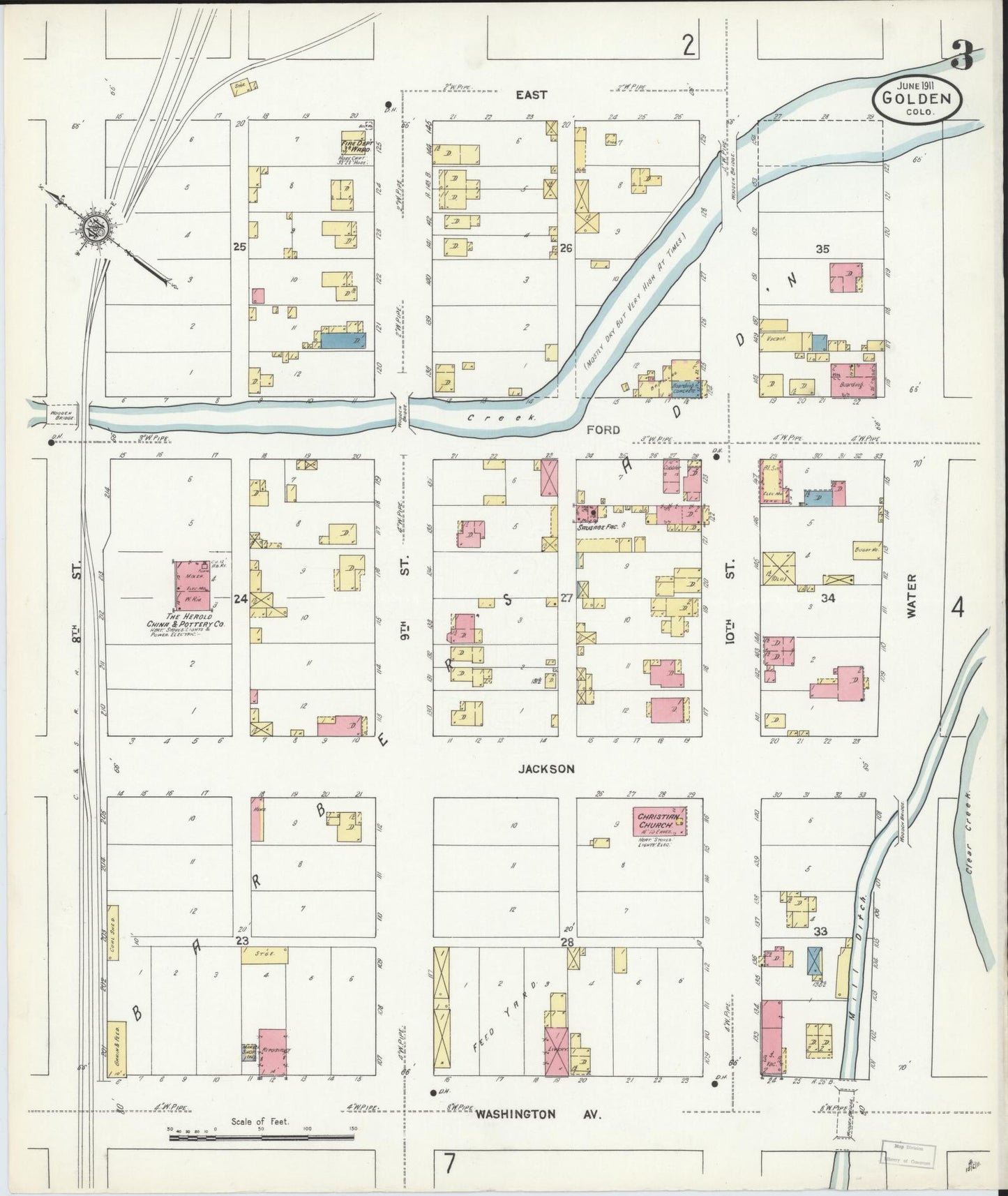 Sanborn Fire Insurance Map from Golden, Jefferson County, Colorado (1911), Sheet #0003 - Complete Map Set gallery image, historic Sanborn map, vintage wall art, Colorado Colorado
