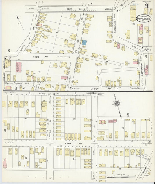 Sanborn Fire Insurance Map from Monessen, Westmoreland County, Pennsylvania (1914), Sheet #0009 - Historic Sanborn Fire Insurance Map Print, vintage old map wall art, antique decor, genealogy gift, Pennsylvania Pennsylvania map