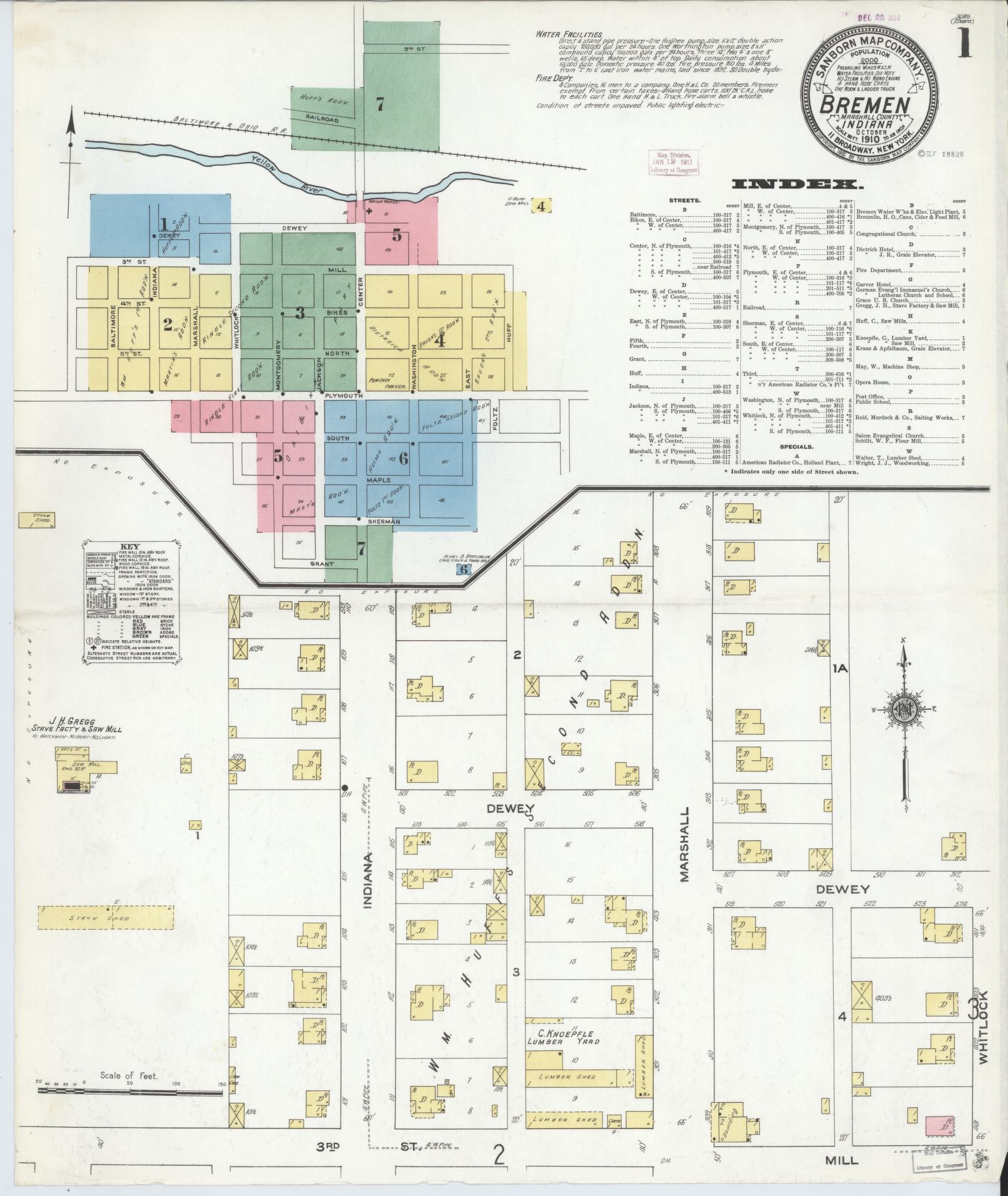 Sanborn Fire Insurance Map from Bremen, Marshall County, Indiana (1910), Sheet #0001 - Complete Map Set gallery image, historic Sanborn map, vintage wall art, Indiana Indiana