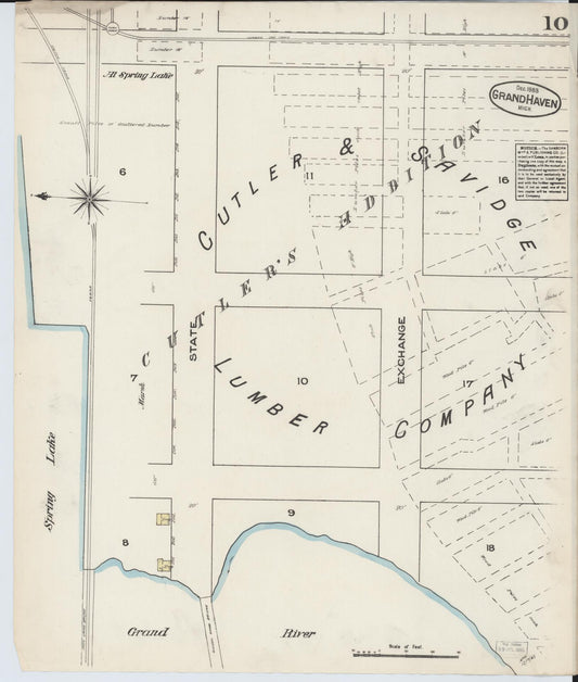 Sanborn Fire Insurance Map from Grand Haven, Ottawa County, Michigan (1883), Sheet #0010 - Historic Sanborn Fire Insurance Map Print, vintage old map wall art, antique decor, genealogy gift, Michigan Michigan map