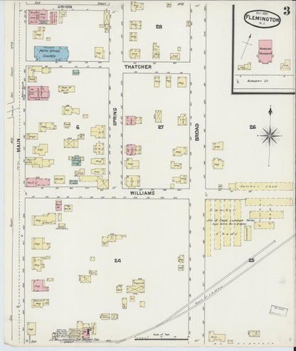 Sanborn Fire Insurance Map from Flemington, Hunterdon County, New Jersey (1890), Sheet #0003 - Historic Sanborn Fire Insurance Map Print, vintage old map wall art, antique decor, genealogy gift, New Jersey New Jersey map