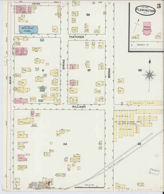 Sanborn Fire Insurance Map from Flemington, Hunterdon County, New Jersey (1890), Sheet #0003 - Historic Sanborn Fire Insurance Map Print, vintage old map wall art, antique decor, genealogy gift, New Jersey New Jersey map