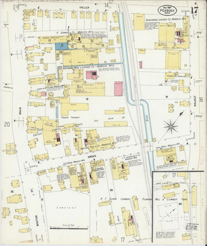Sanborn Fire Insurance Map from Peabody, Essex County, Massachusetts (1907), Sheet #0017 - Complete Map Set gallery image, historic Sanborn map, vintage wall art, Massachusetts Massachusetts