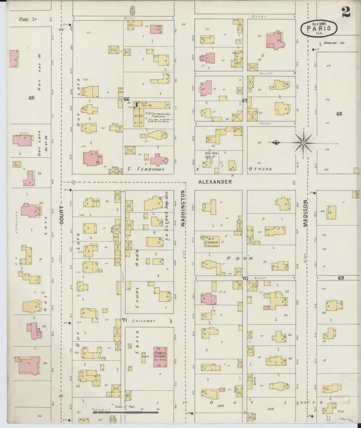 Sanborn Fire Insurance Map from Paris, Edgar County, Illinois (1895), Sheet #0002 - Historic Sanborn Fire Insurance Map Print, vintage old map wall art, antique decor, genealogy gift, Illinois Illinois map