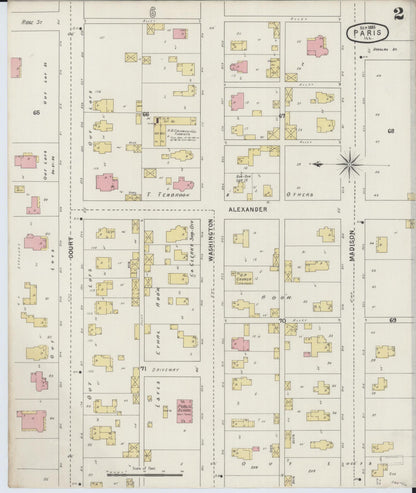 Sanborn Fire Insurance Map from Paris, Edgar County, Illinois (1895), Sheet #0002 - Historic Sanborn Fire Insurance Map Print, vintage old map wall art, antique decor, genealogy gift, Illinois Illinois map